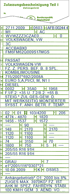 Zulassungsbescheinigung Teil I