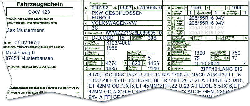 Alter Fahrzeugschein